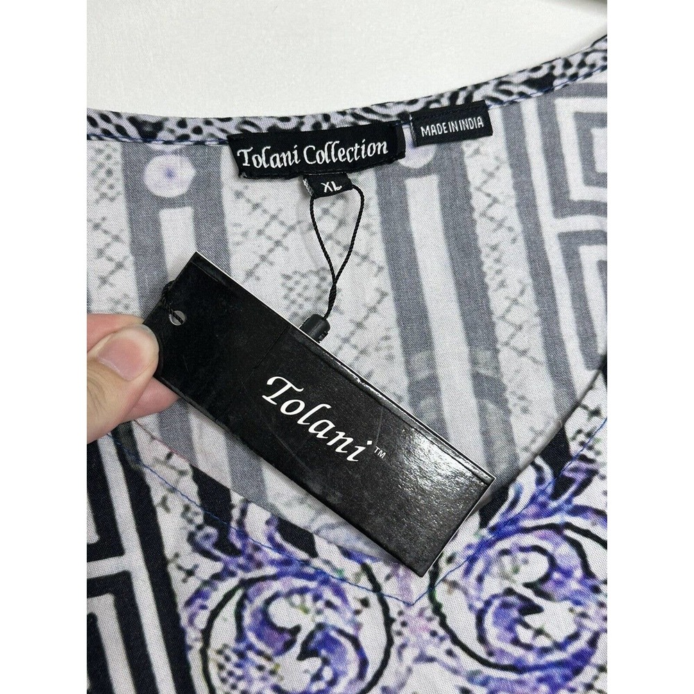Tolani Collection Sz XL Floral Multicolor Floral Graphic Kaftan Blouse Top NEW - Picture 3 of 7